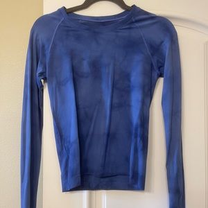 lululemon, blue tie dye swiftly workout top